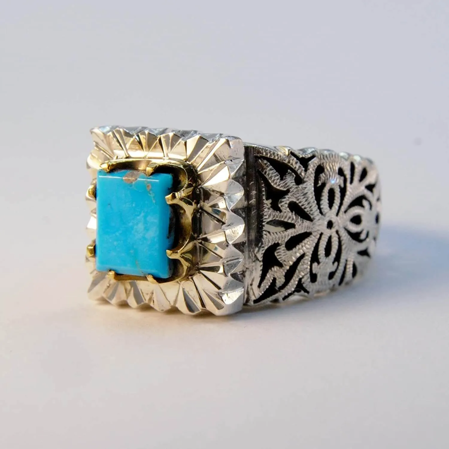 Persian Turquoise Sterling Silver Ring | US Size 11.5