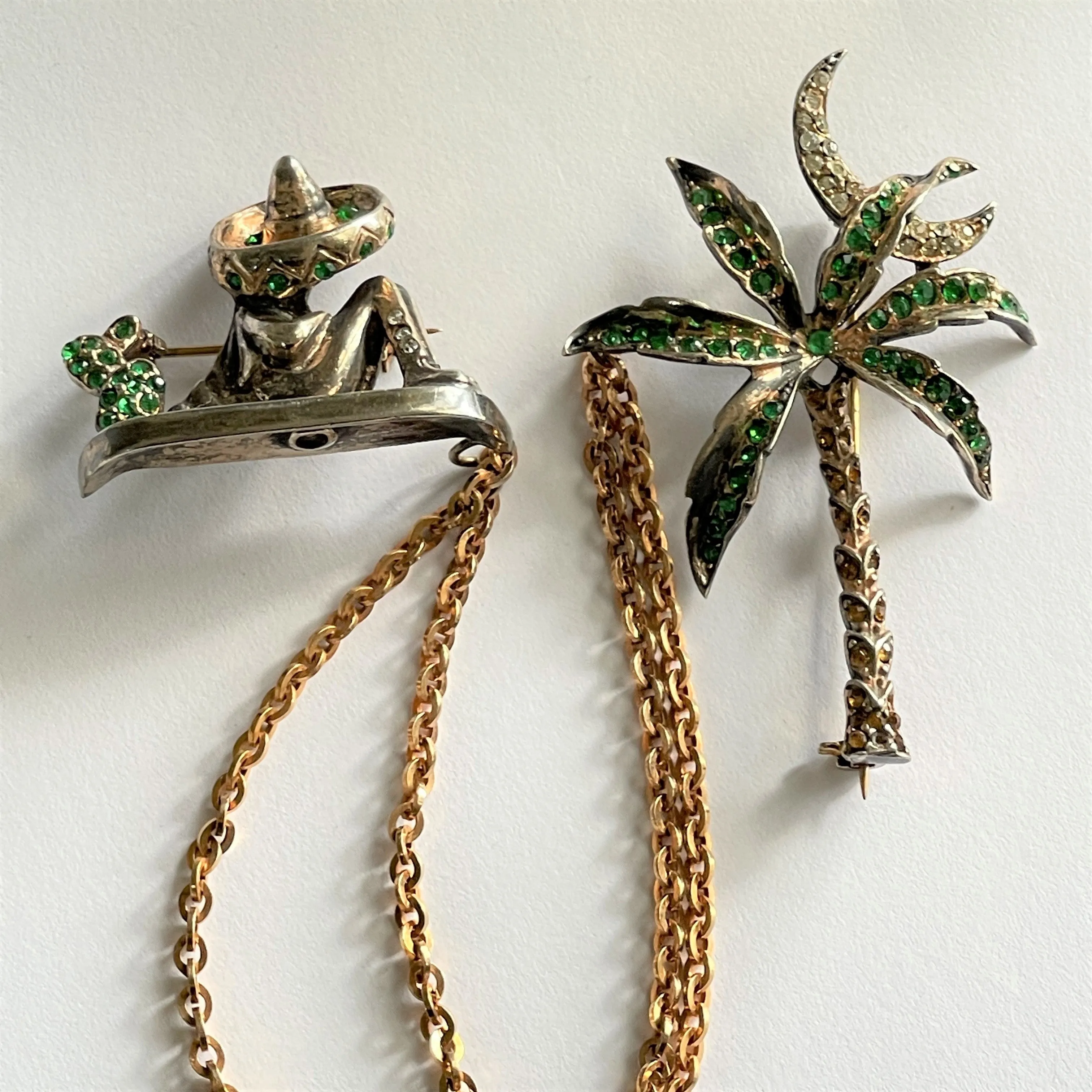 Rare Mexican Palm Tree Double Brooch Pins 1950's