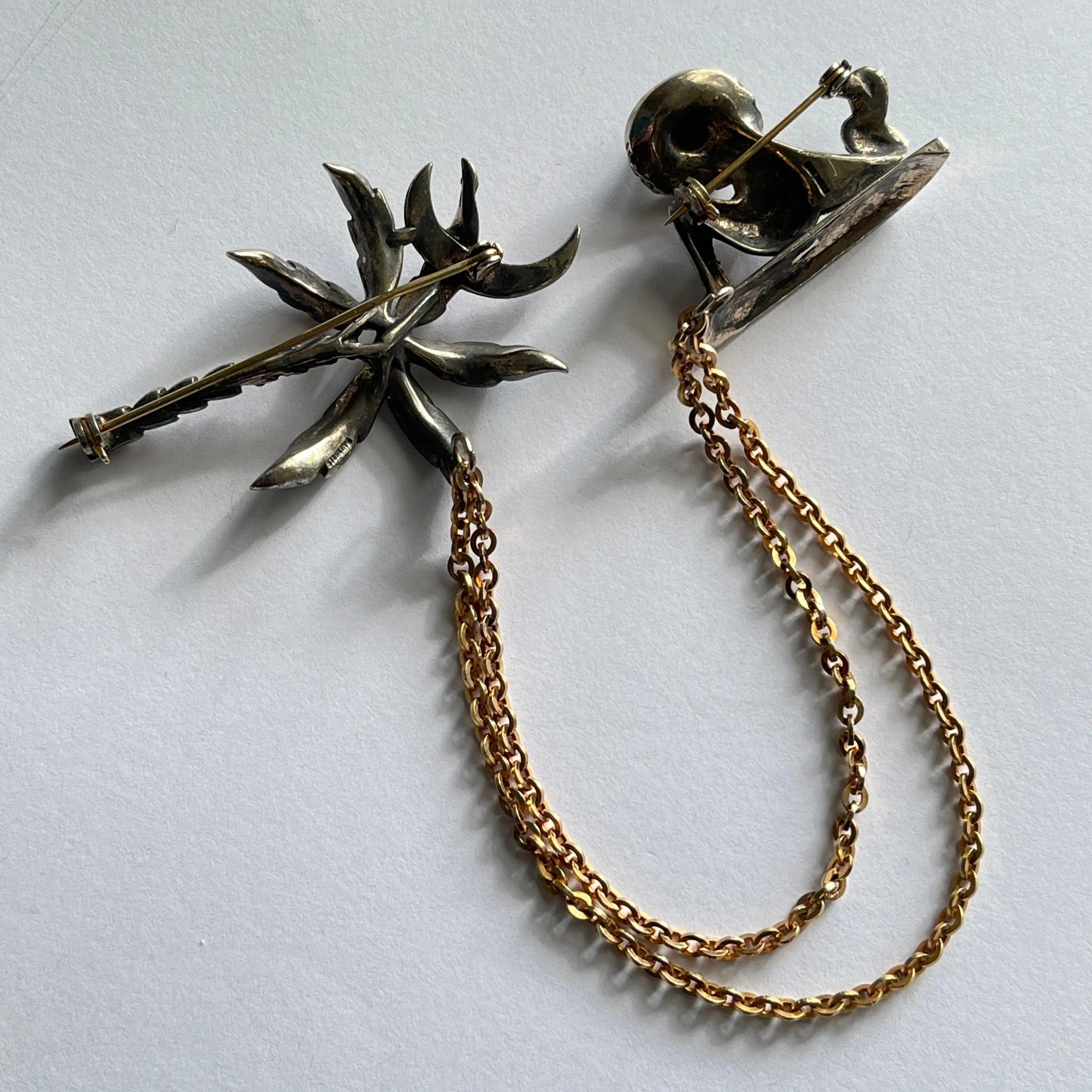 Rare Mexican Palm Tree Double Brooch Pins 1950's