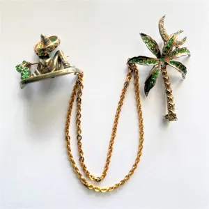 Rare Mexican Palm Tree Double Brooch Pins 1950's