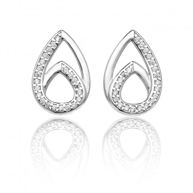 Silver & Co Double Pear Shape Plain Cubic Zirconia Stud Earrings SEG0030CZ