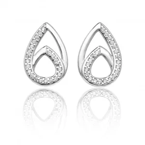 Silver & Co Double Pear Shape Plain Cubic Zirconia Stud Earrings SEG0030CZ