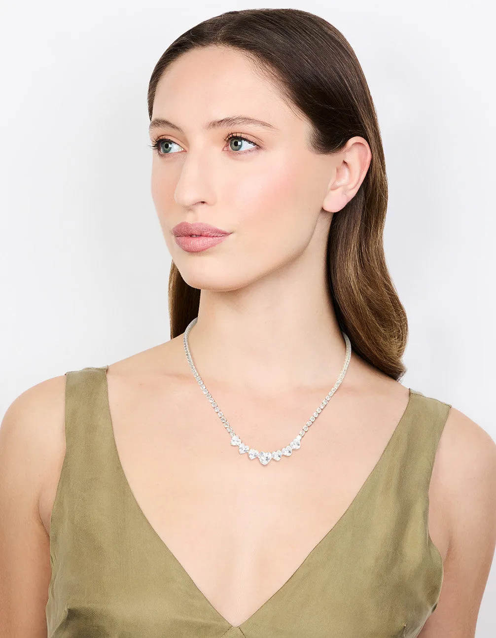 Silver Cubic Zirconia Graduating Heart Necklace