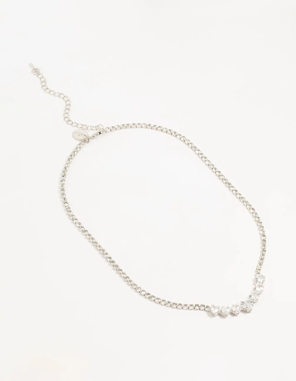 Silver Cubic Zirconia Graduating Heart Necklace