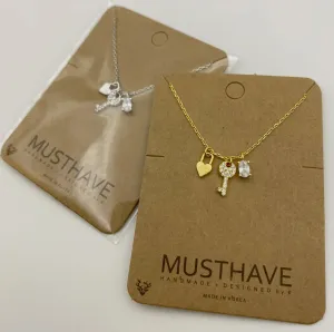 Silver Plated Necklace | Triple Love Lock Key Pendant