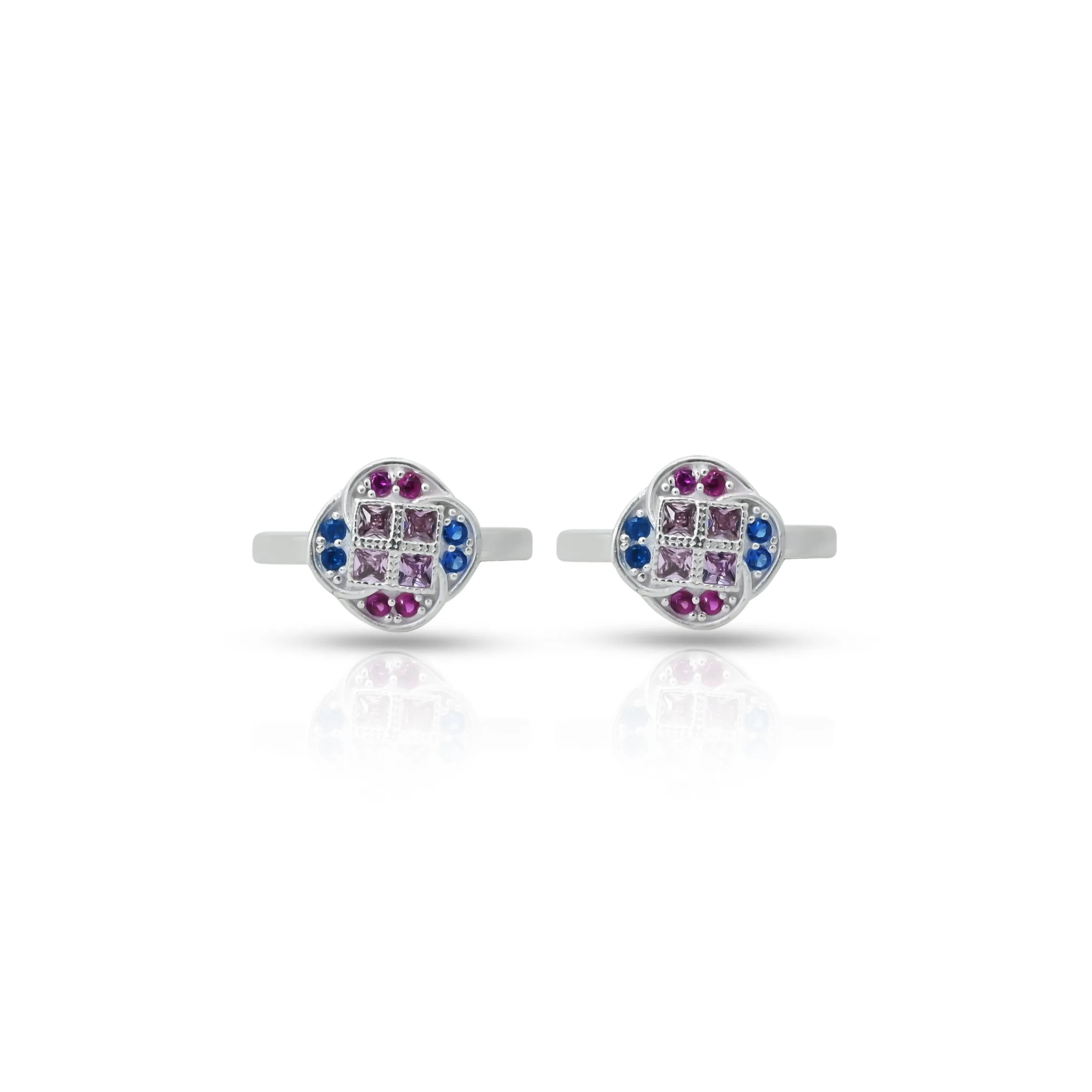Silver Purple and Blue Gem Stone with Flower Design Bicchiya for Girls