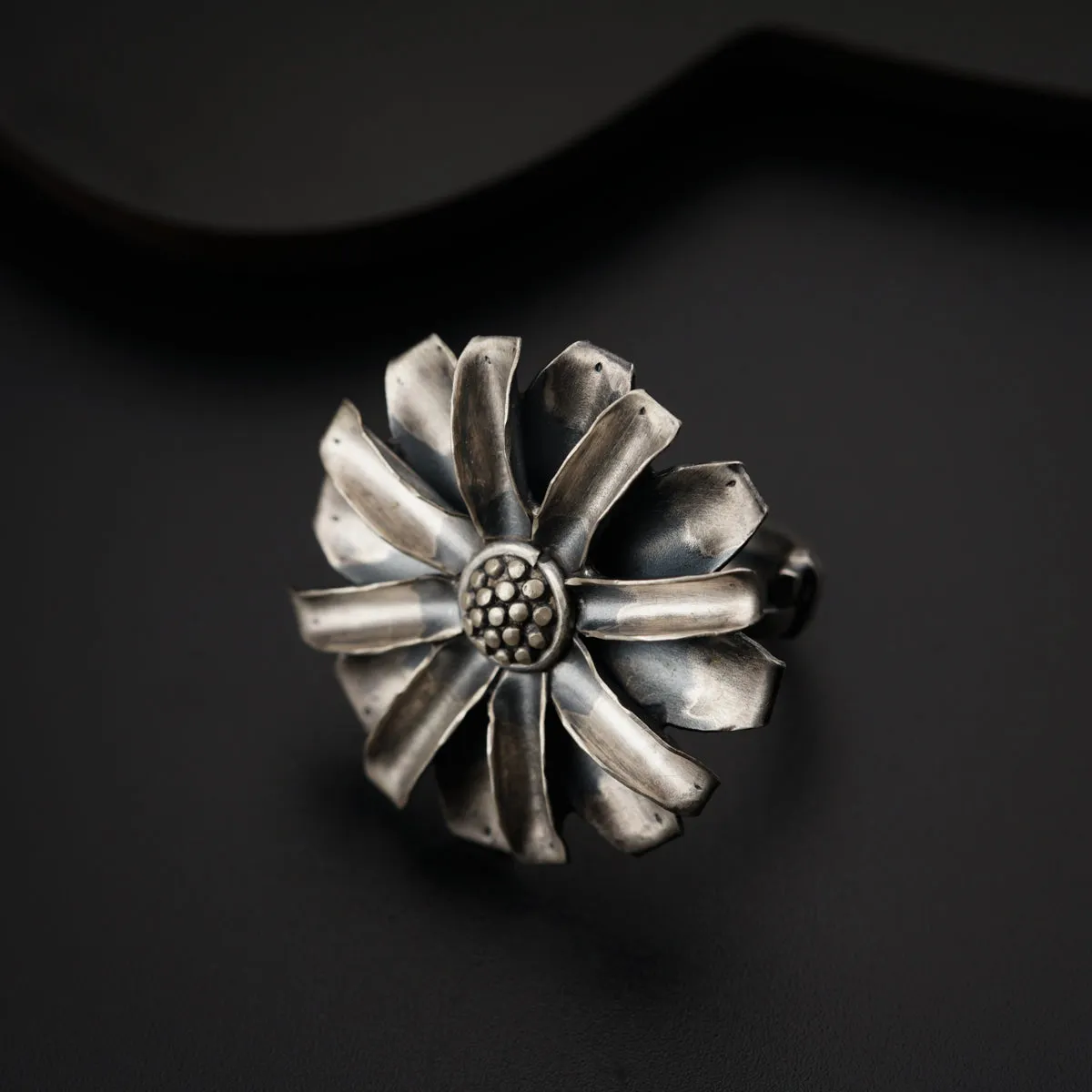 Silver Soorajmukhi (Flower Motif) Ring