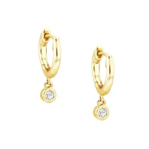Soleil Collection Diamond Drop Huggie Earrings | 9K Solid Yellow Gold