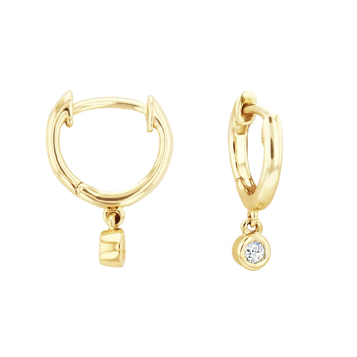 Soleil Collection Diamond Drop Huggie Earrings | 9K Solid Yellow Gold