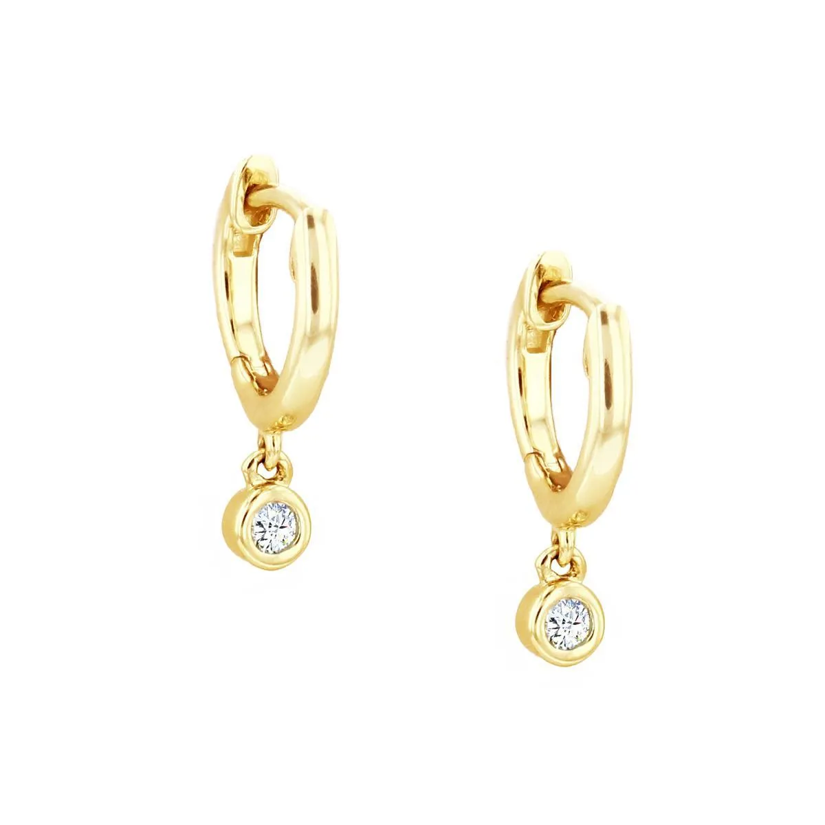 Soleil Collection Diamond Drop Huggie Earrings | 9K Solid Yellow Gold