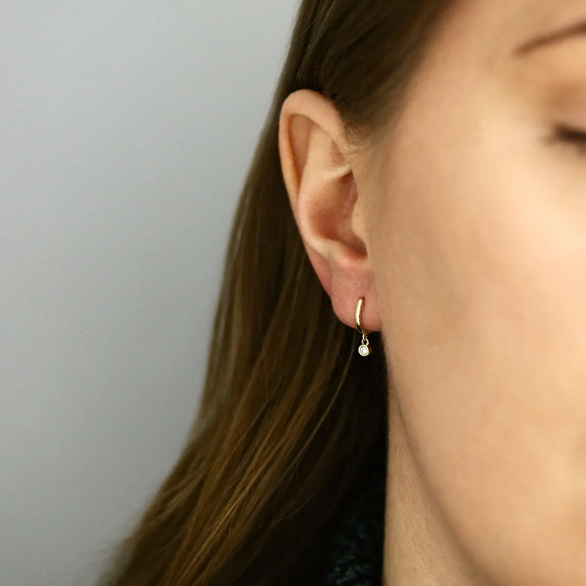 Soleil Collection Diamond Drop Huggie Earrings | 9K Solid Yellow Gold