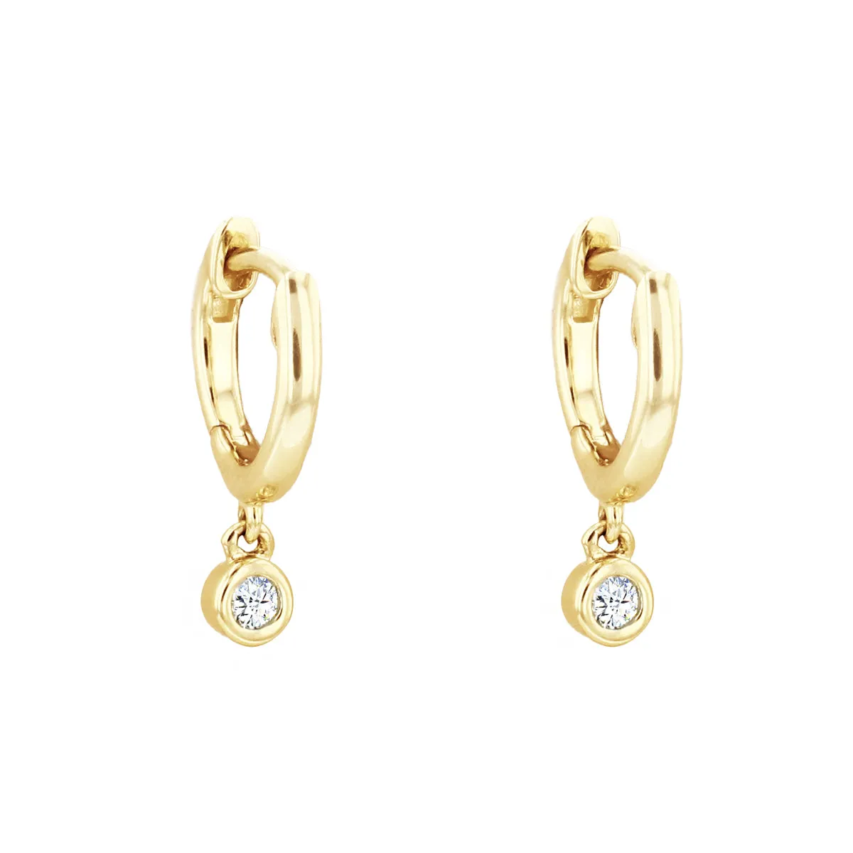 Soleil Collection Diamond Drop Huggie Earrings | 9K Solid Yellow Gold