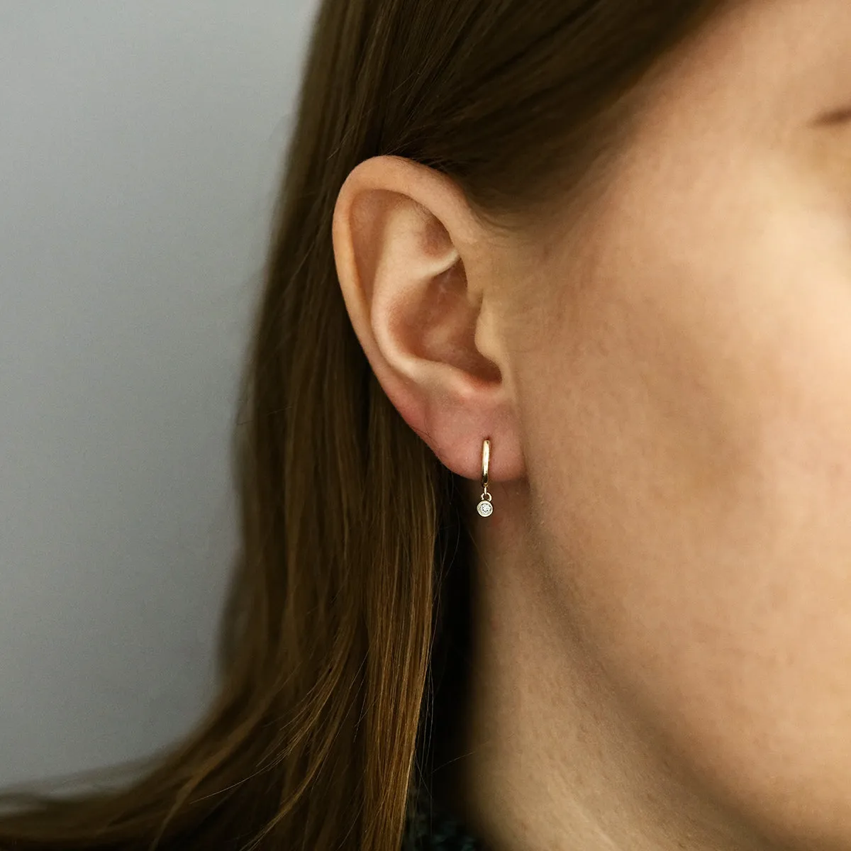Soleil Collection Diamond Drop Huggie Earrings | 9K Solid Yellow Gold