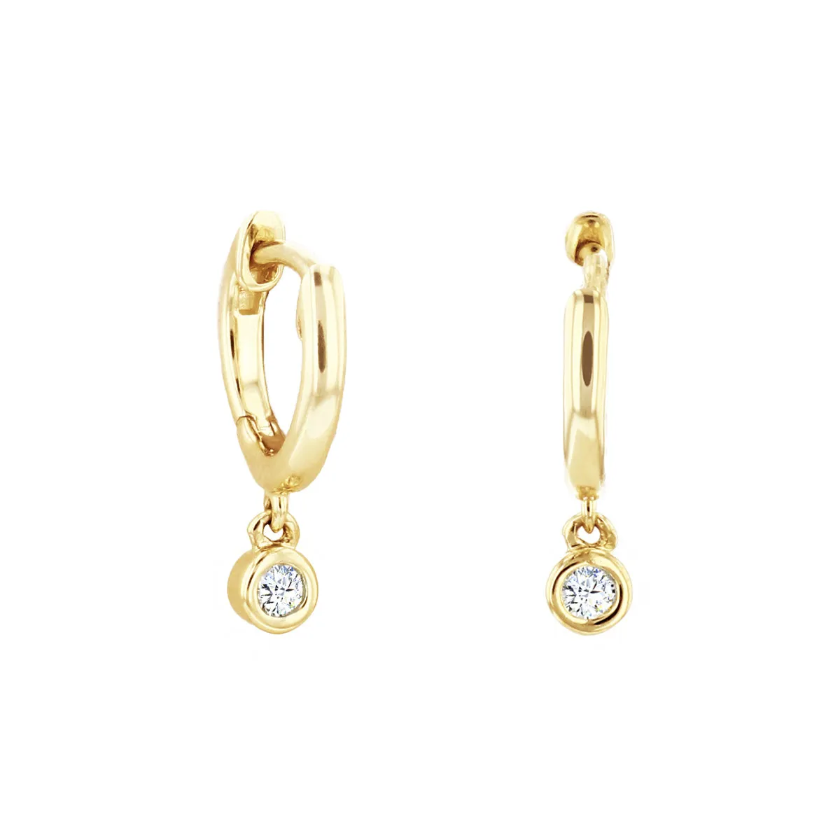 Soleil Collection Diamond Drop Huggie Earrings | 9K Solid Yellow Gold