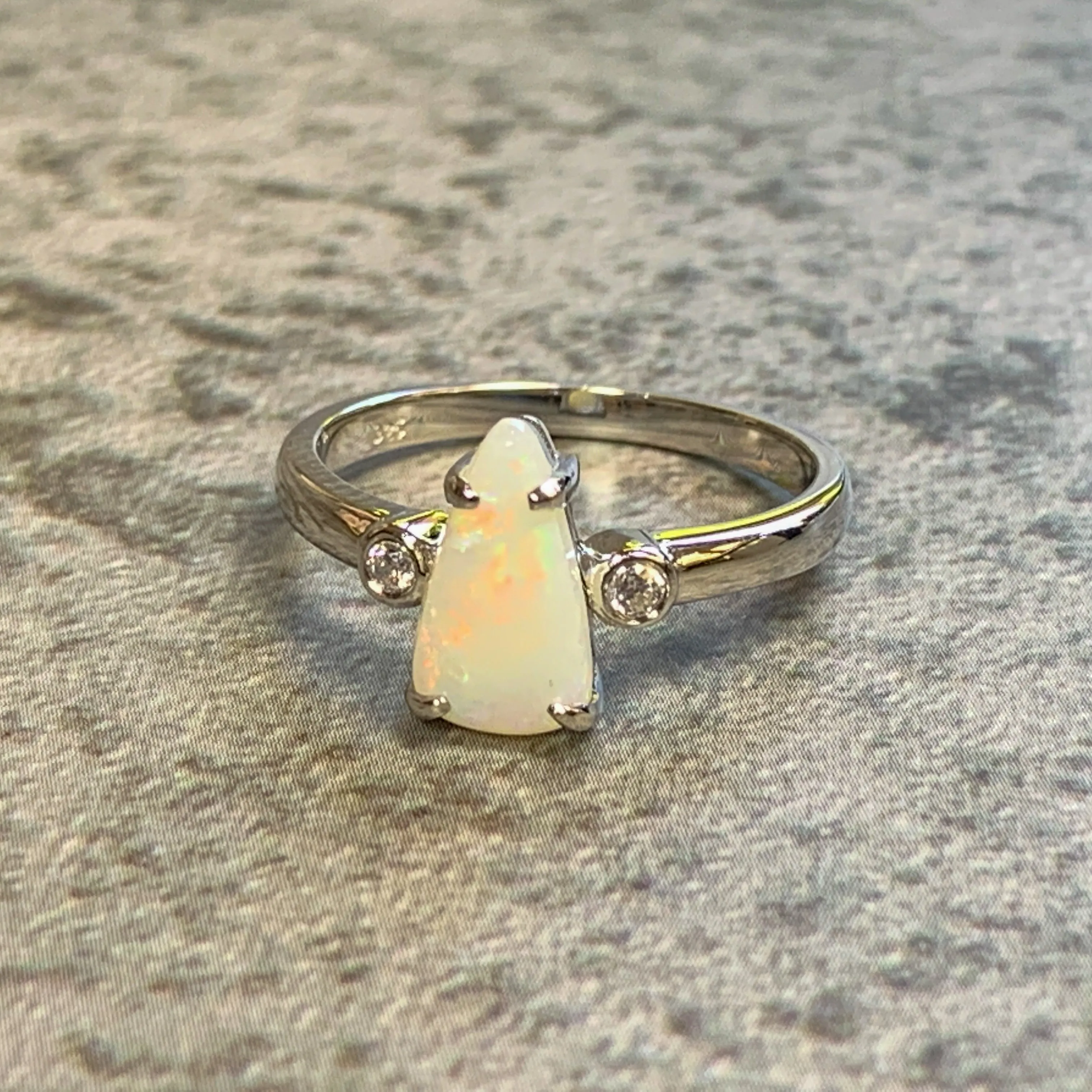 Sterling Silver Long teardrop shape White Opal ring