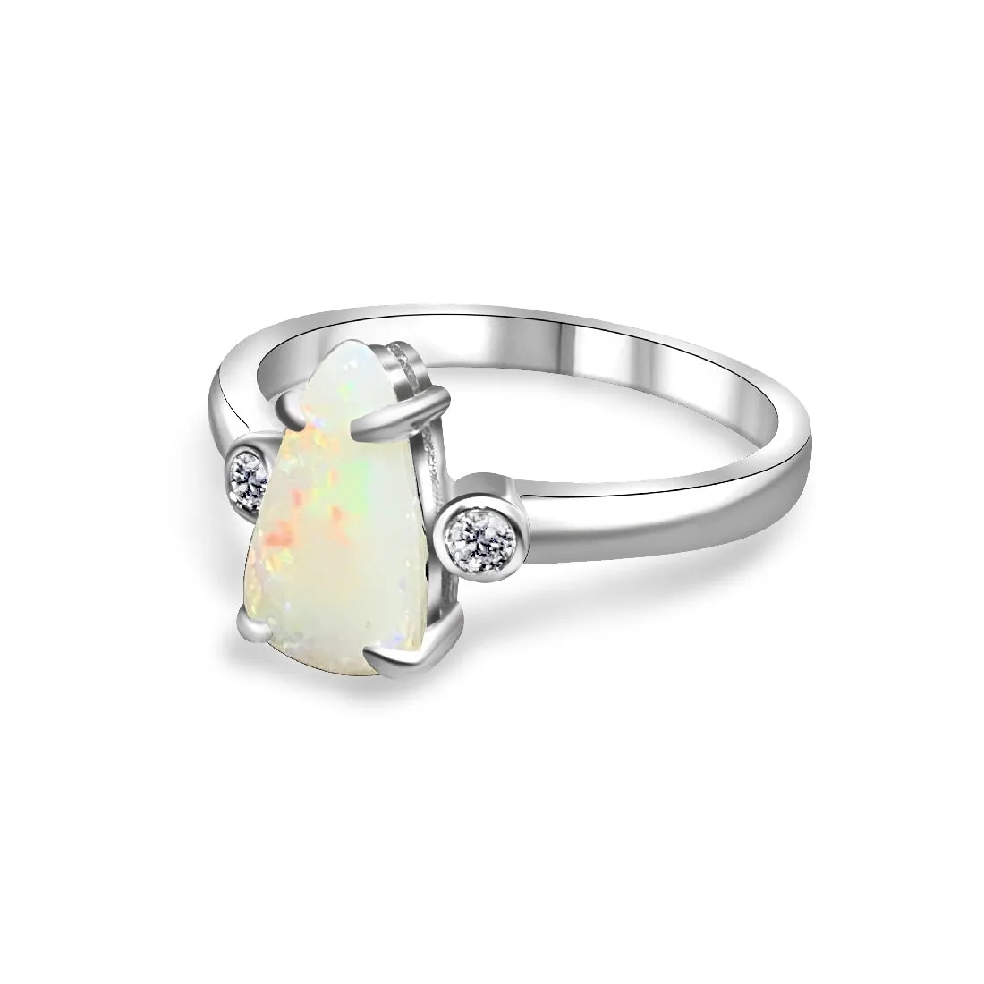 Sterling Silver Long teardrop shape White Opal ring