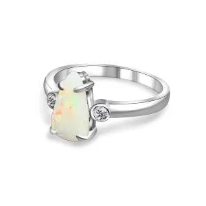 Sterling Silver Long teardrop shape White Opal ring