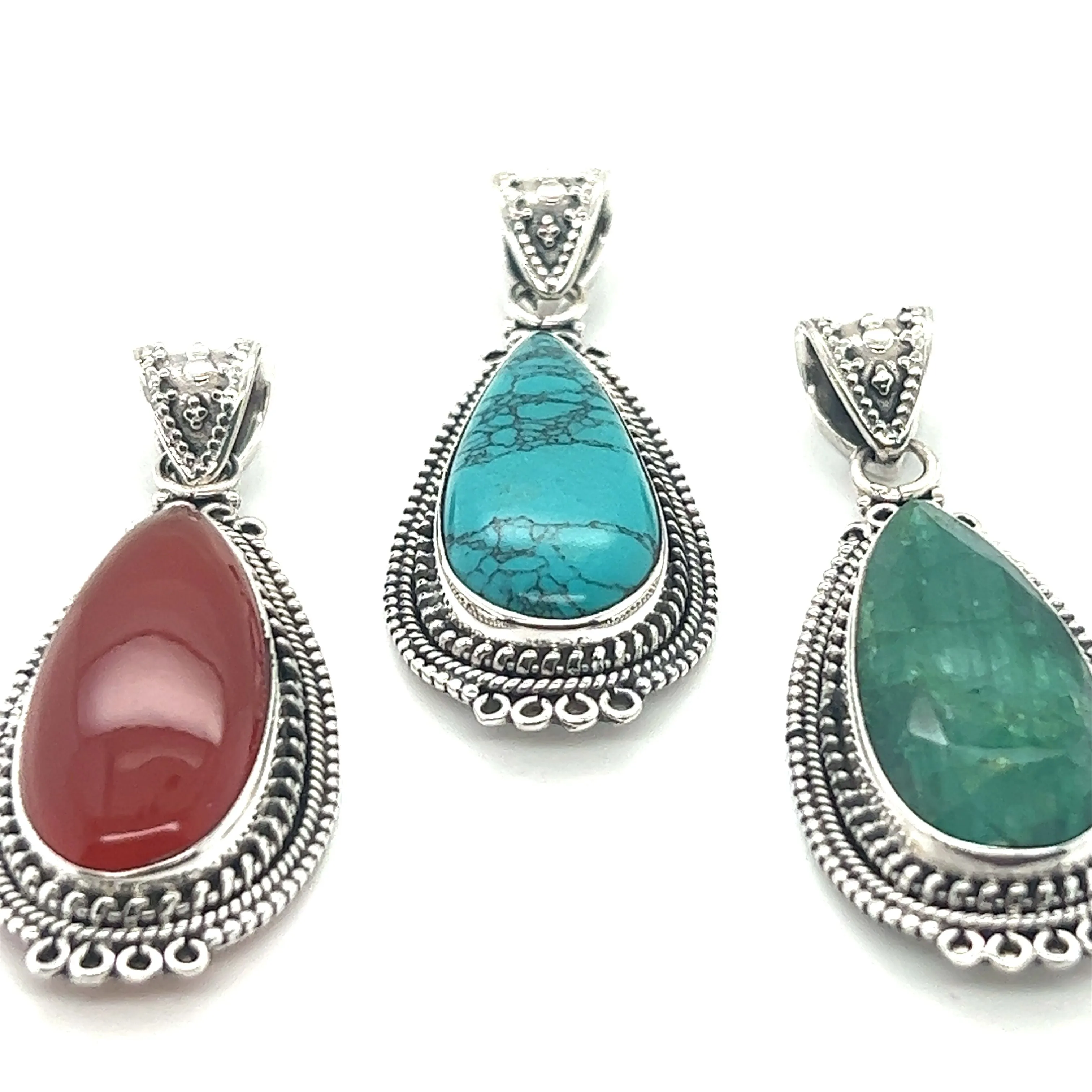 Striking Teardrop Gemstone Pendant with Beaded Detailing