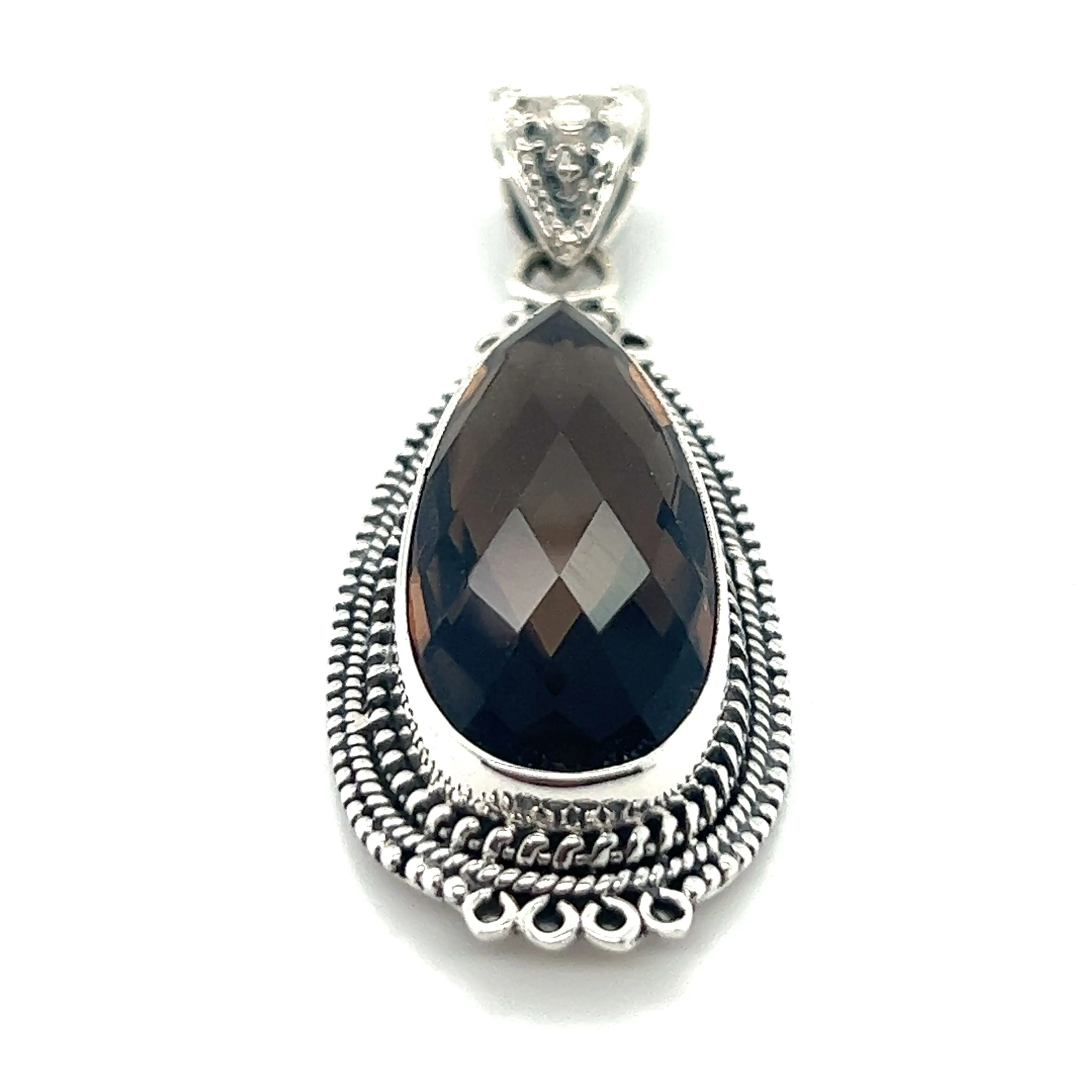 Striking Teardrop Gemstone Pendant with Beaded Detailing