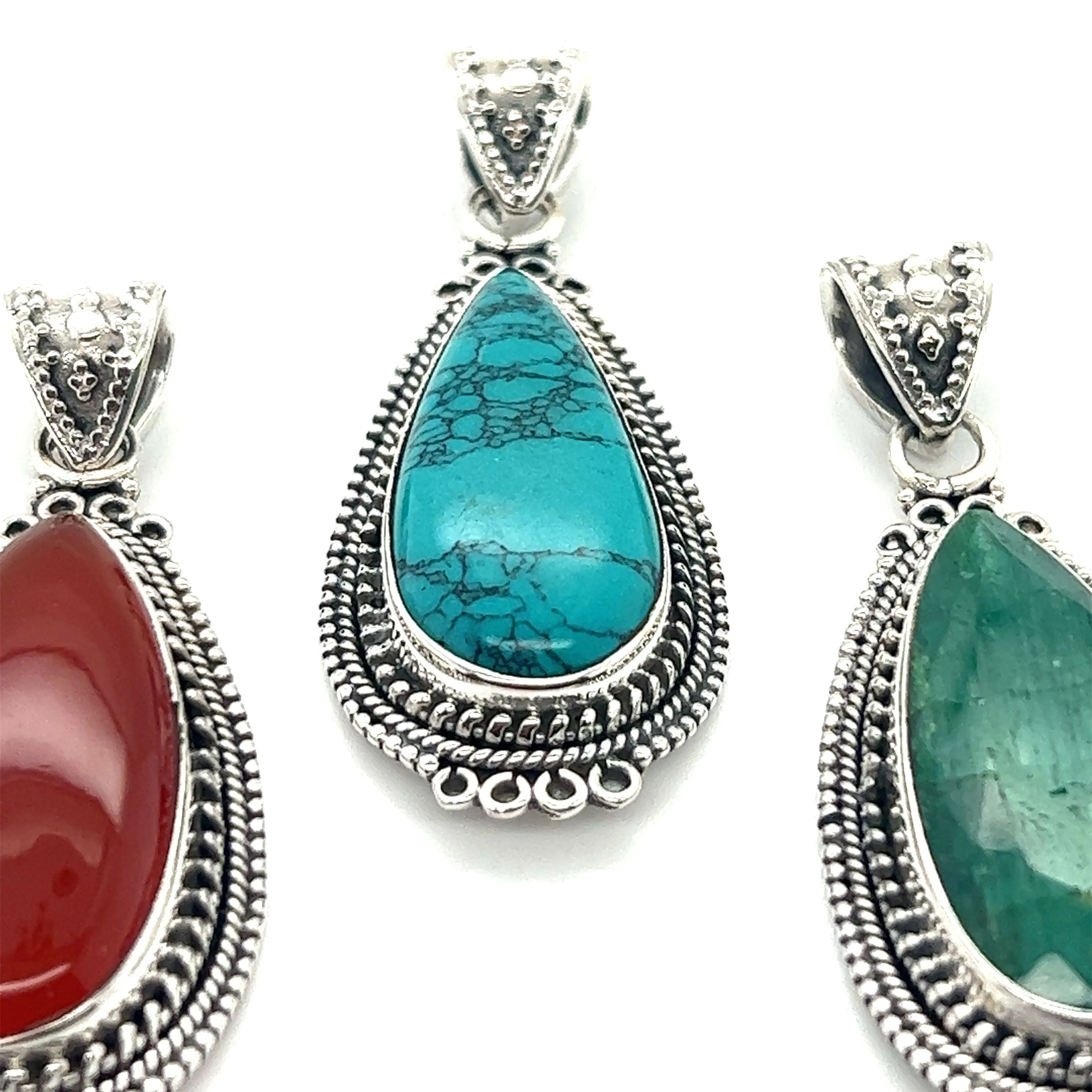 Striking Teardrop Gemstone Pendant with Beaded Detailing