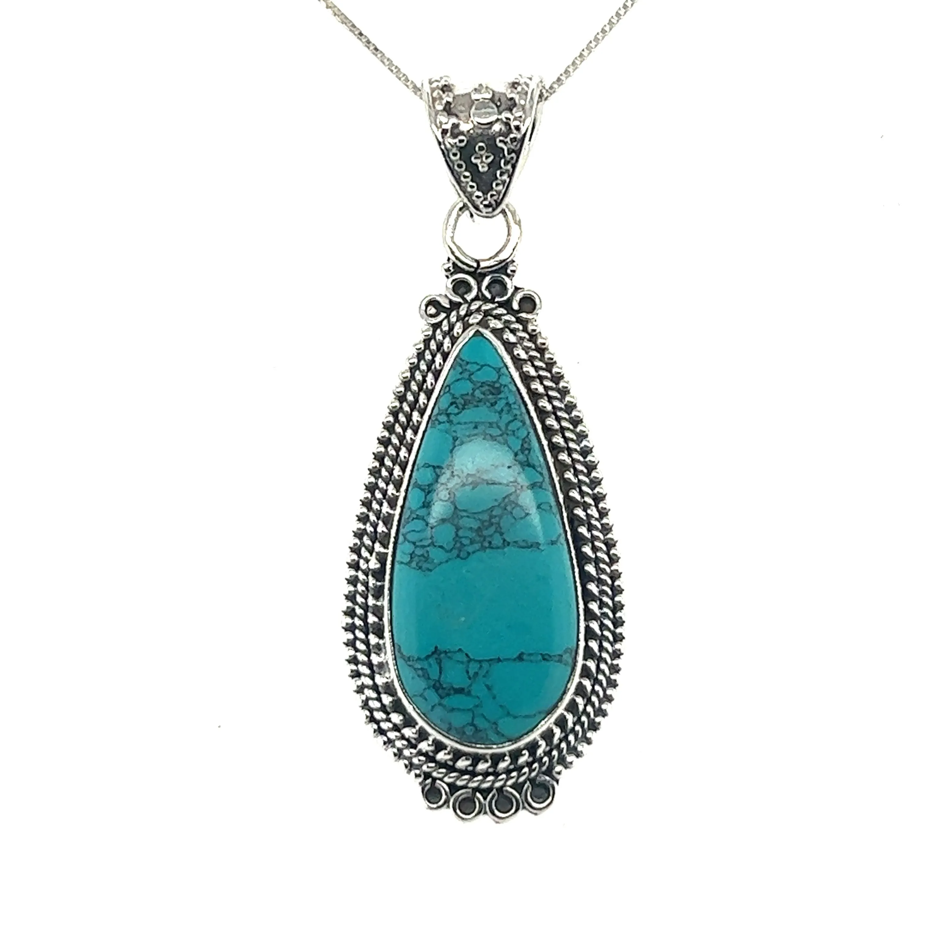 Striking Teardrop Gemstone Pendant with Beaded Detailing