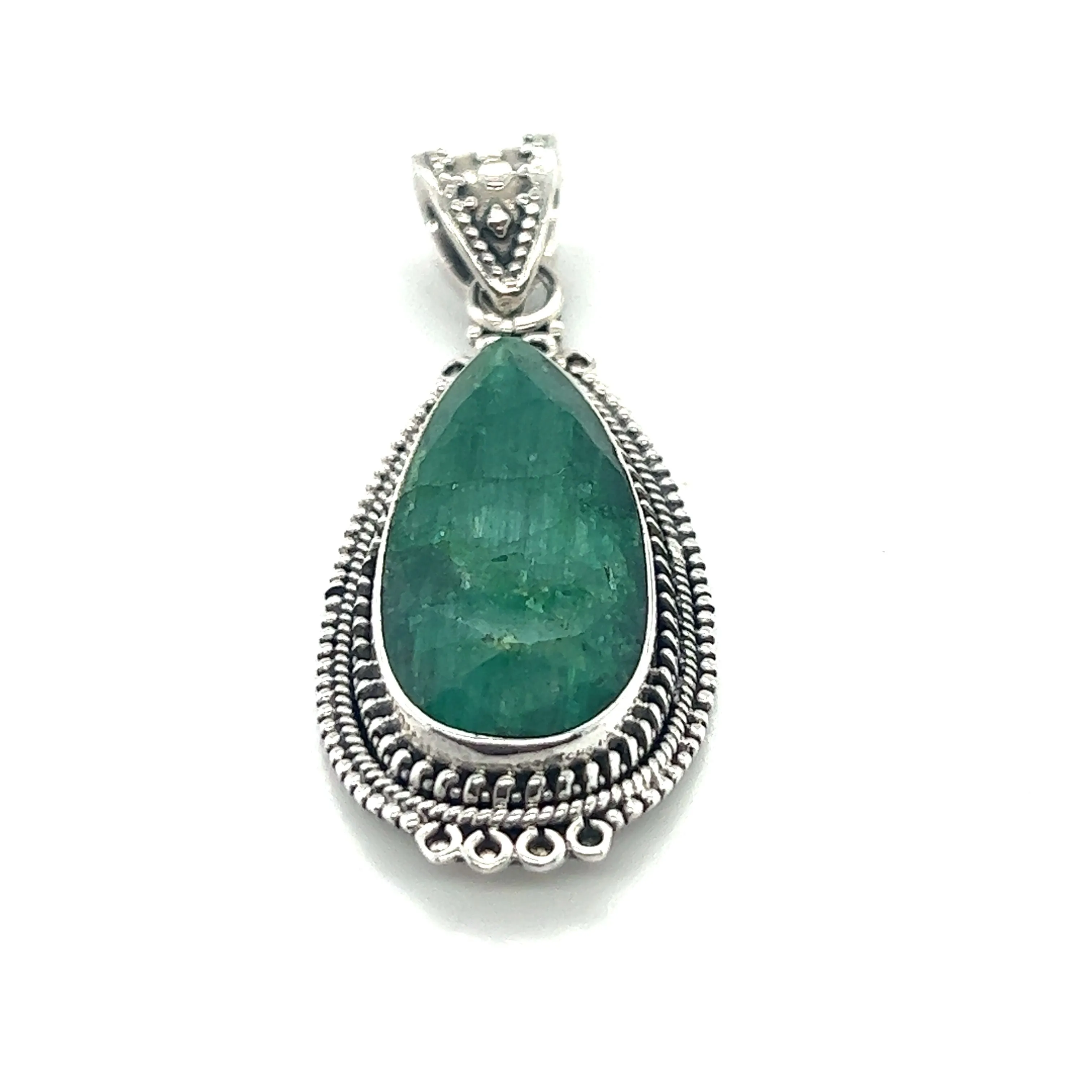 Striking Teardrop Gemstone Pendant with Beaded Detailing