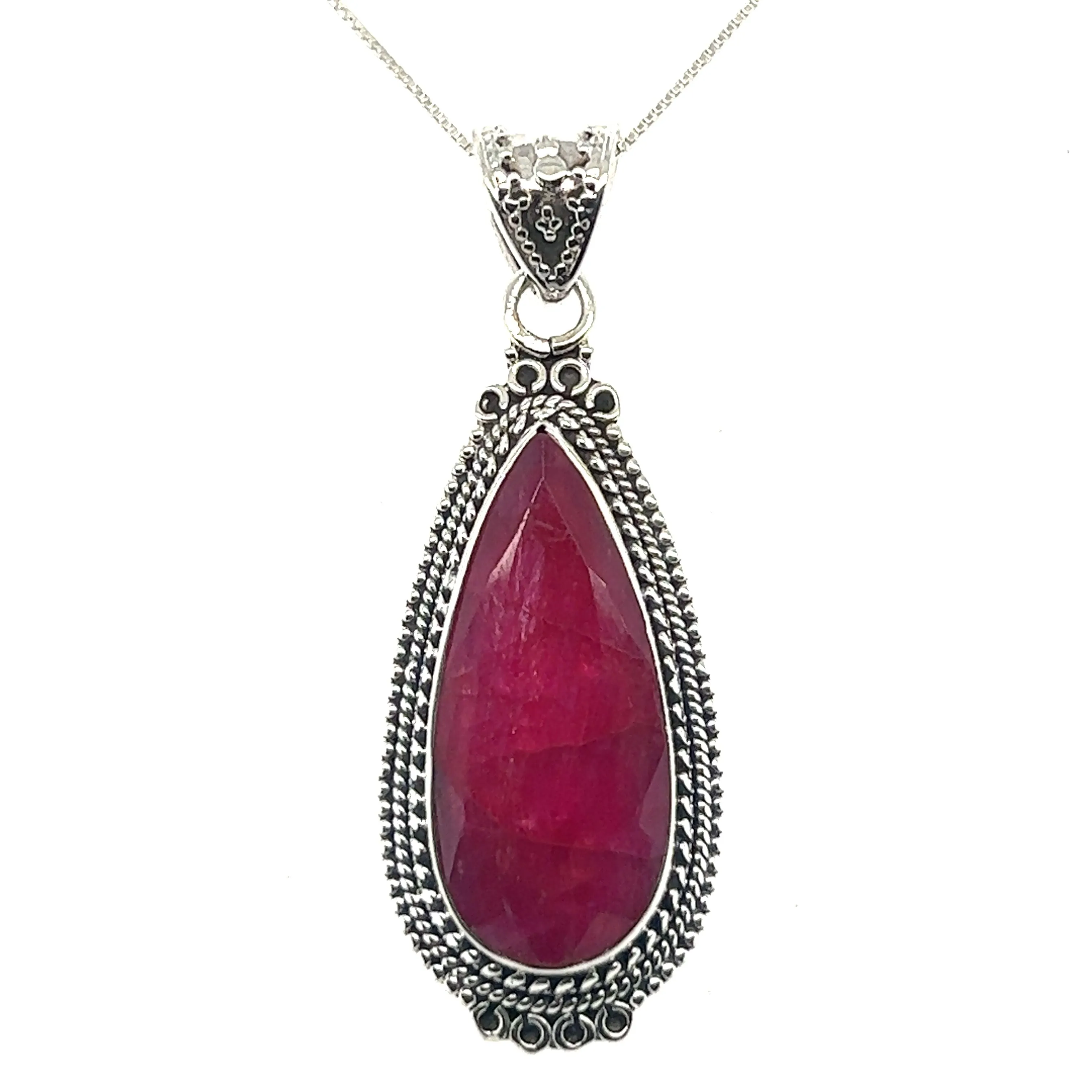 Striking Teardrop Gemstone Pendant with Beaded Detailing