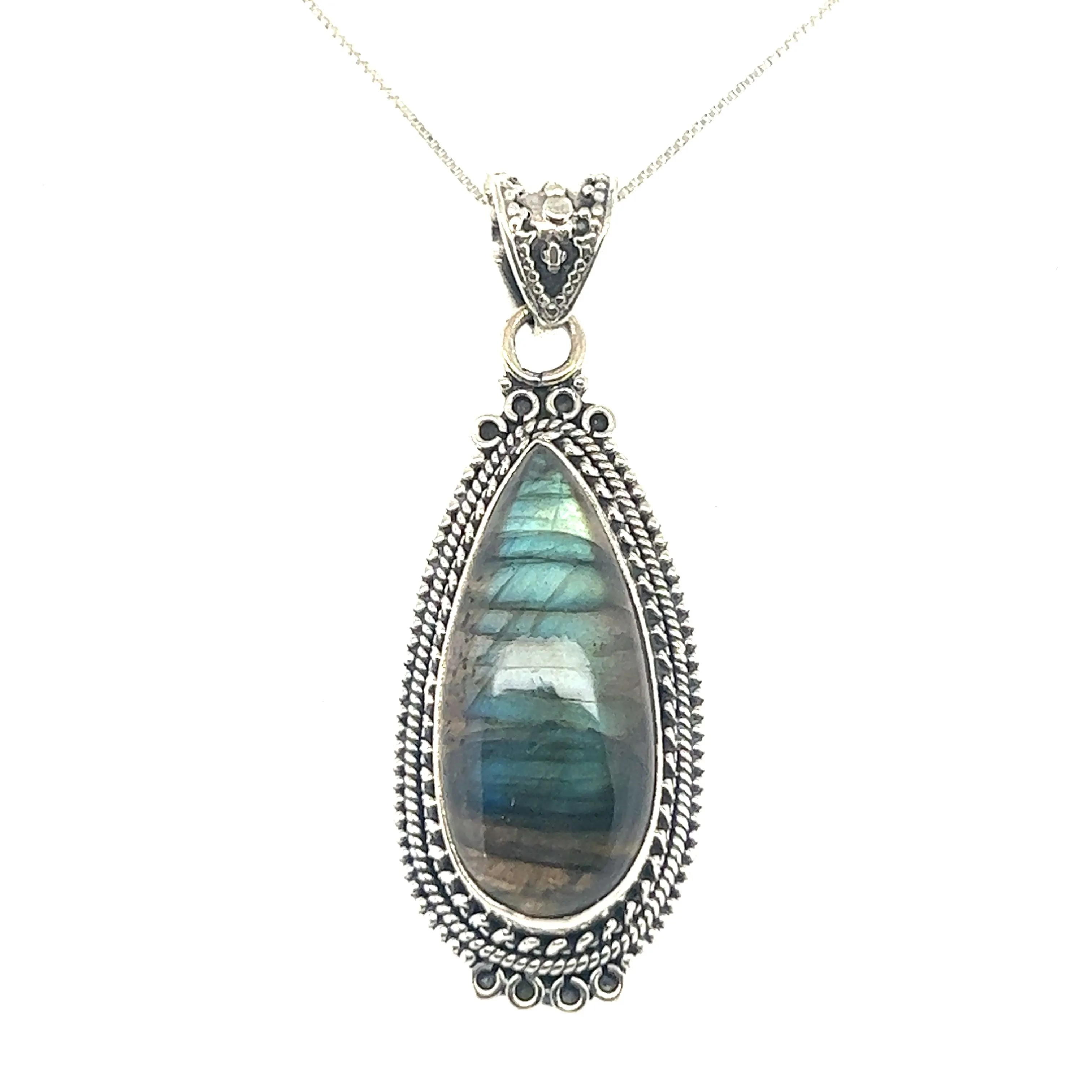 Striking Teardrop Gemstone Pendant with Beaded Detailing