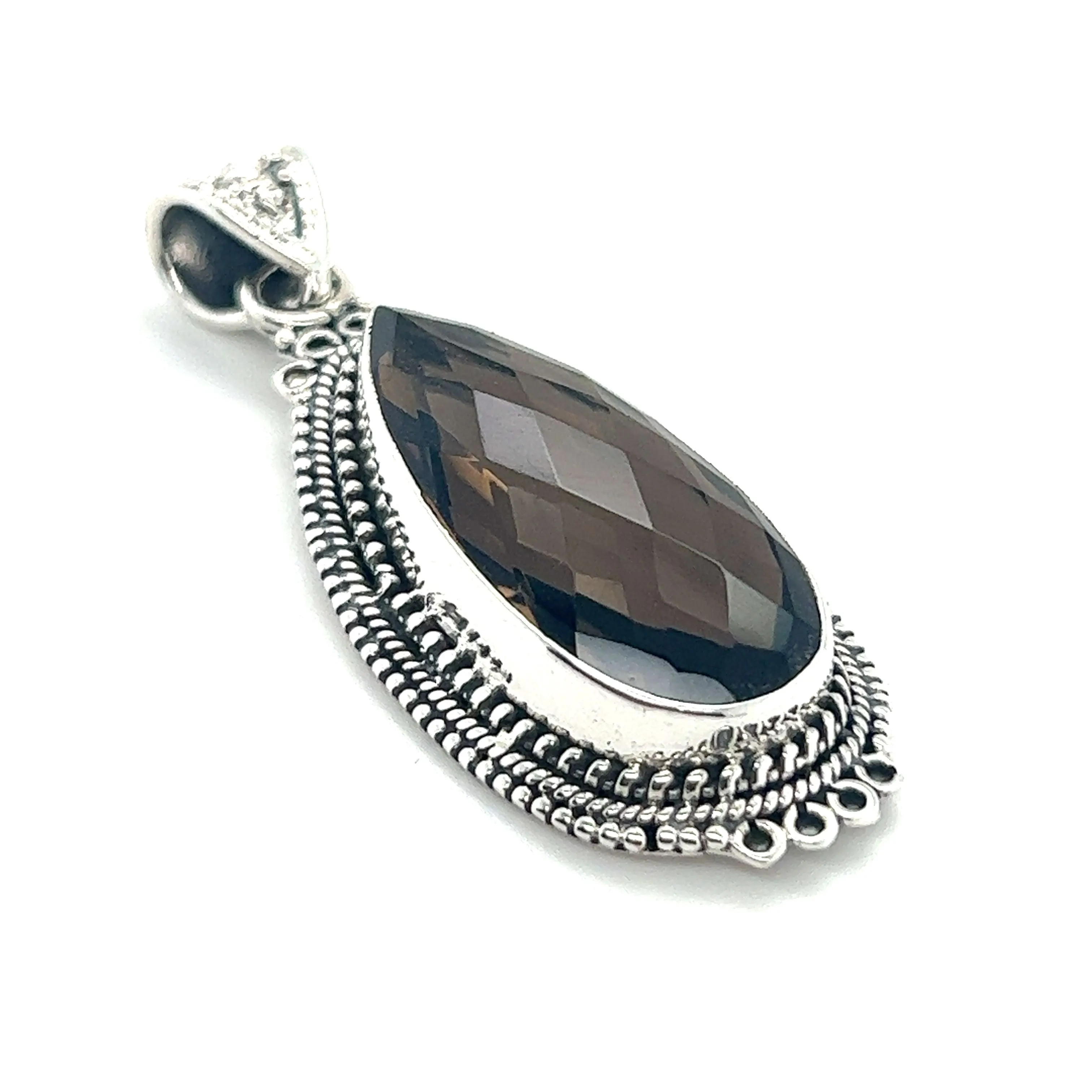 Striking Teardrop Gemstone Pendant with Beaded Detailing