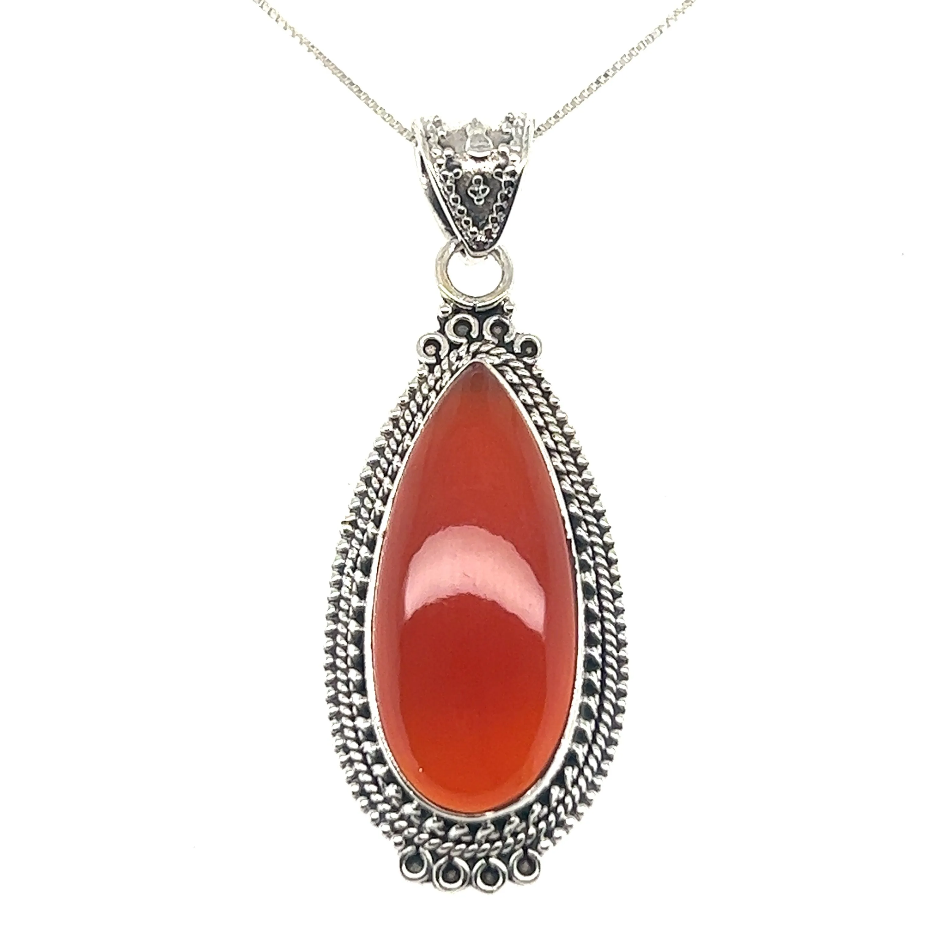 Striking Teardrop Gemstone Pendant with Beaded Detailing