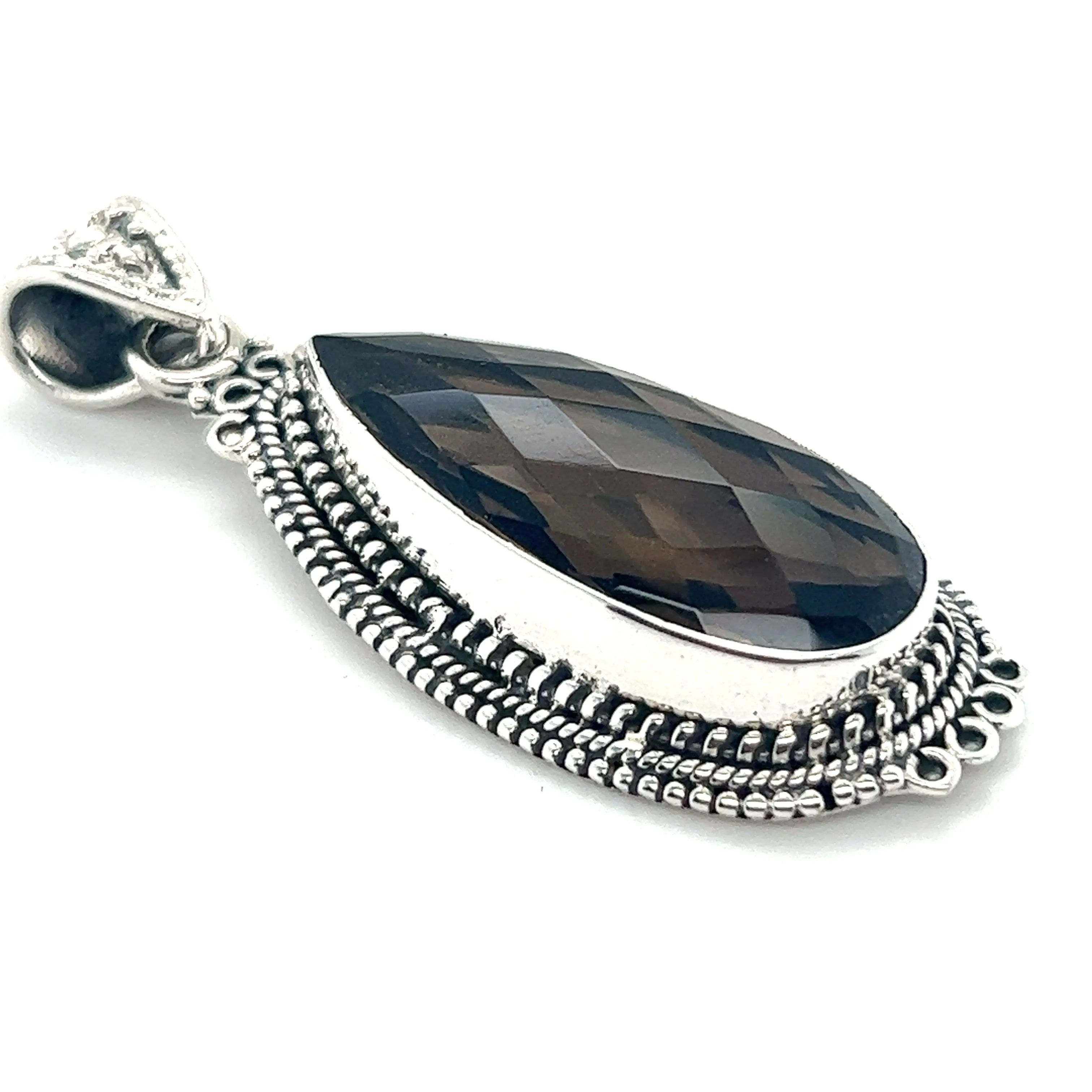 Striking Teardrop Gemstone Pendant with Beaded Detailing