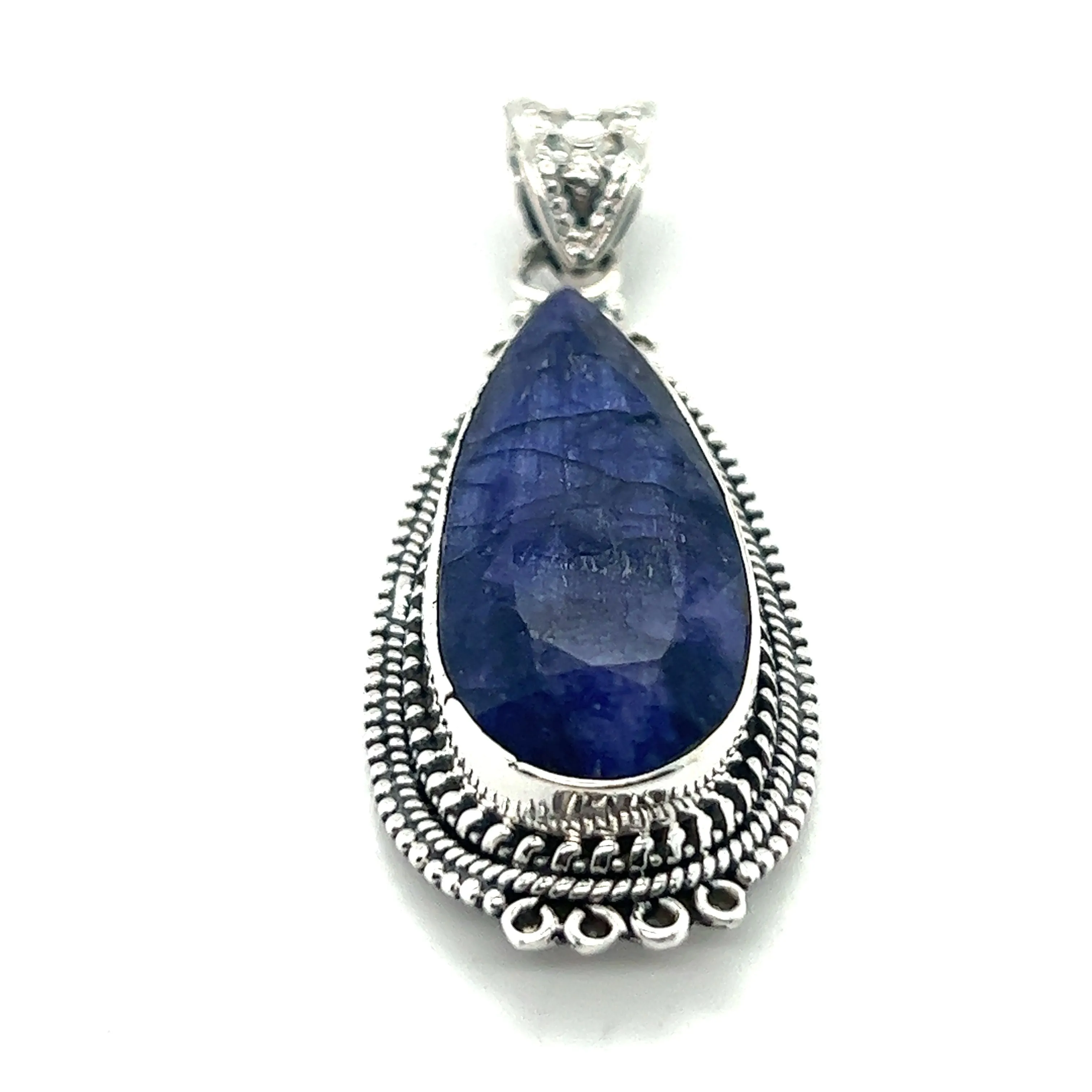 Striking Teardrop Gemstone Pendant with Beaded Detailing