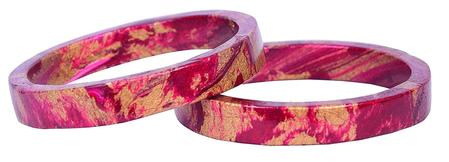 Sukriti Casual Gold-Magenta Lac Bangles for Girls, Women - Set of 2