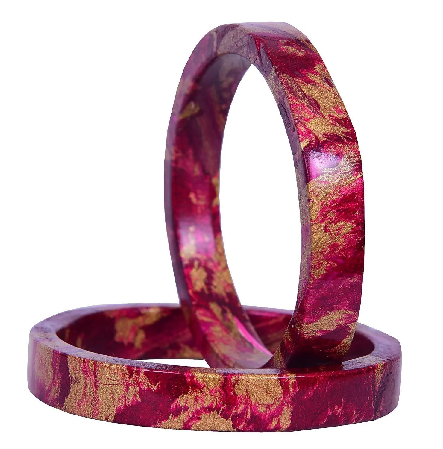 Sukriti Casual Gold-Magenta Lac Bangles for Girls, Women - Set of 2
