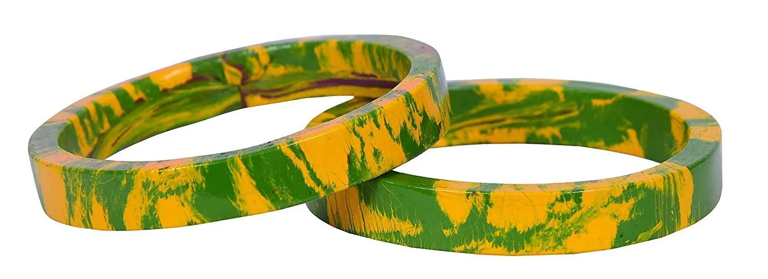 Sukriti Casual Green-Yellow Lac Bangles for Girls, Women - Set of 2