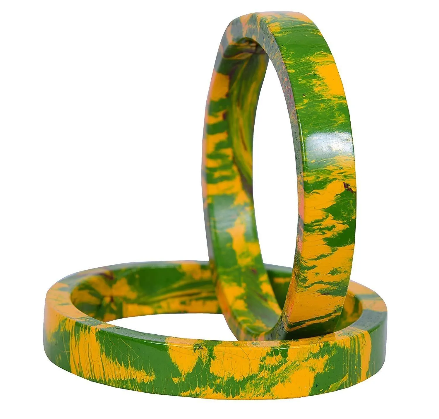 Sukriti Casual Green-Yellow Lac Bangles for Girls, Women - Set of 2