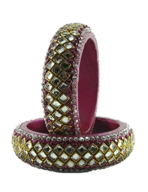 Sukriti Designer Kundan Magenta Lac Bangles for Women - Set of 2