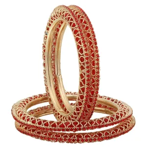 Sukriti Indian Beautiful Gold Plated Royal Red Bangadi Bangles for Women & Girls - Set of 4