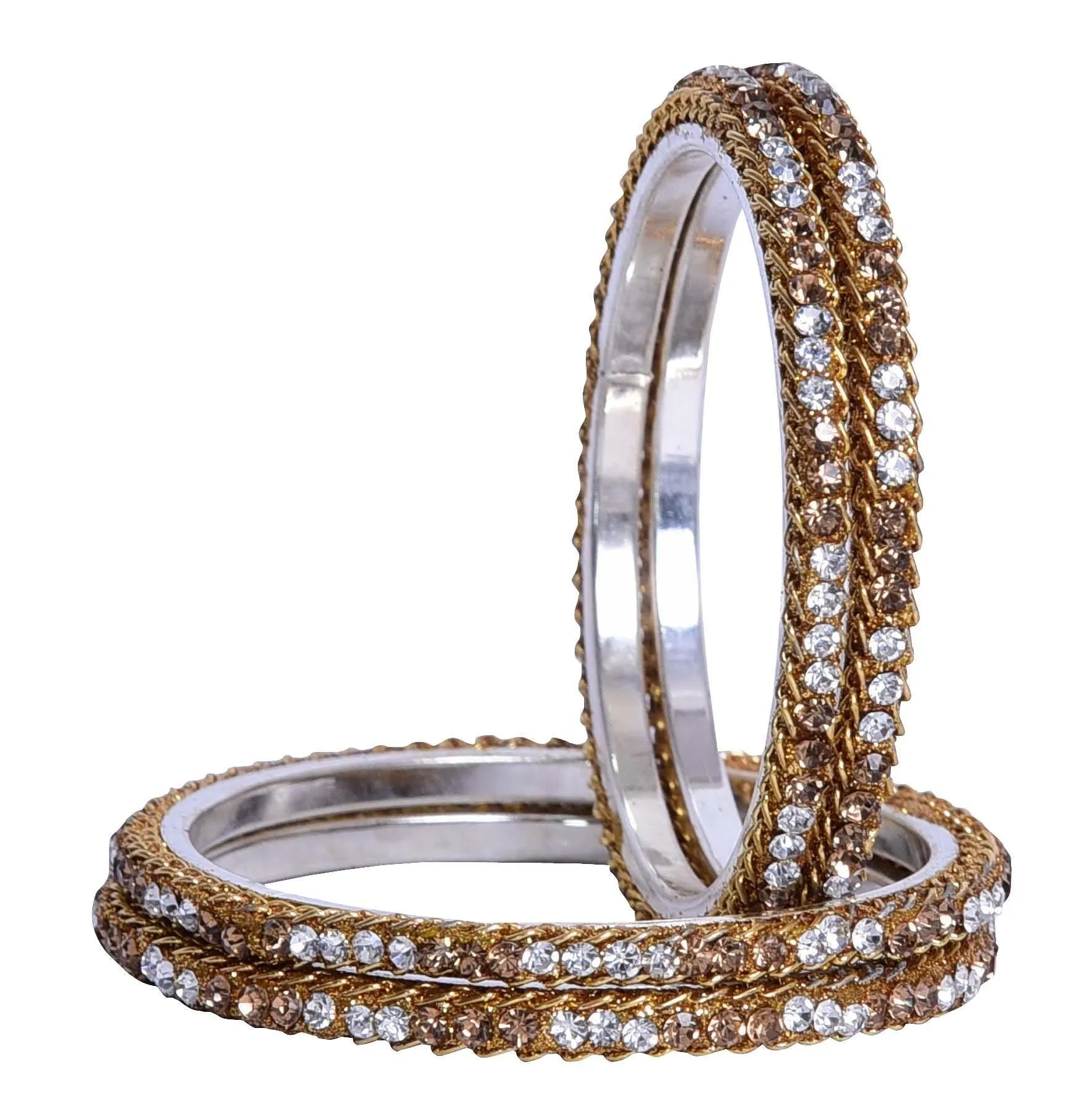 Sukriti Indian Party wear Ethnic White-Gold Brass Bangles for Women - Set of 4