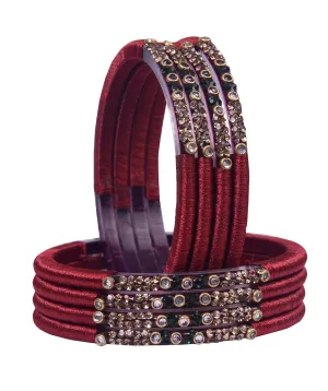 Sukriti Indian Party wear Maroon Silk Thread Bangles for Women - Set of 8