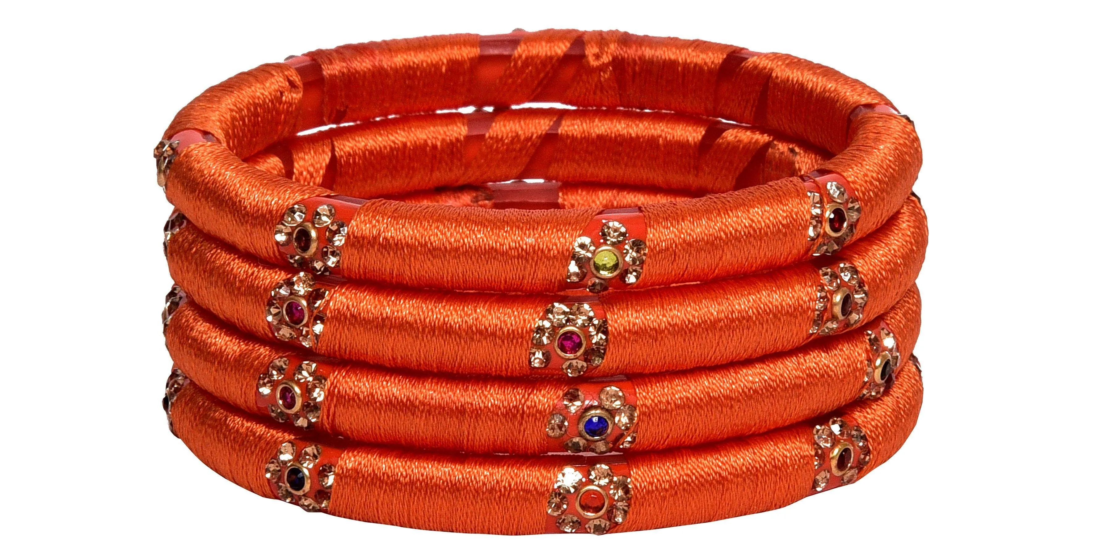 Sukriti Indian Party wear Silk Thread Acrylic Orange Bangles for Girls, Women - Set of 4