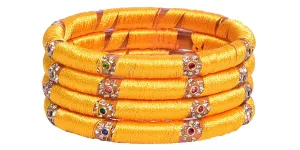 Sukriti Indian Party wear Silk Thread Acrylic Yellow Bangles for Girls, Women - Set of 4