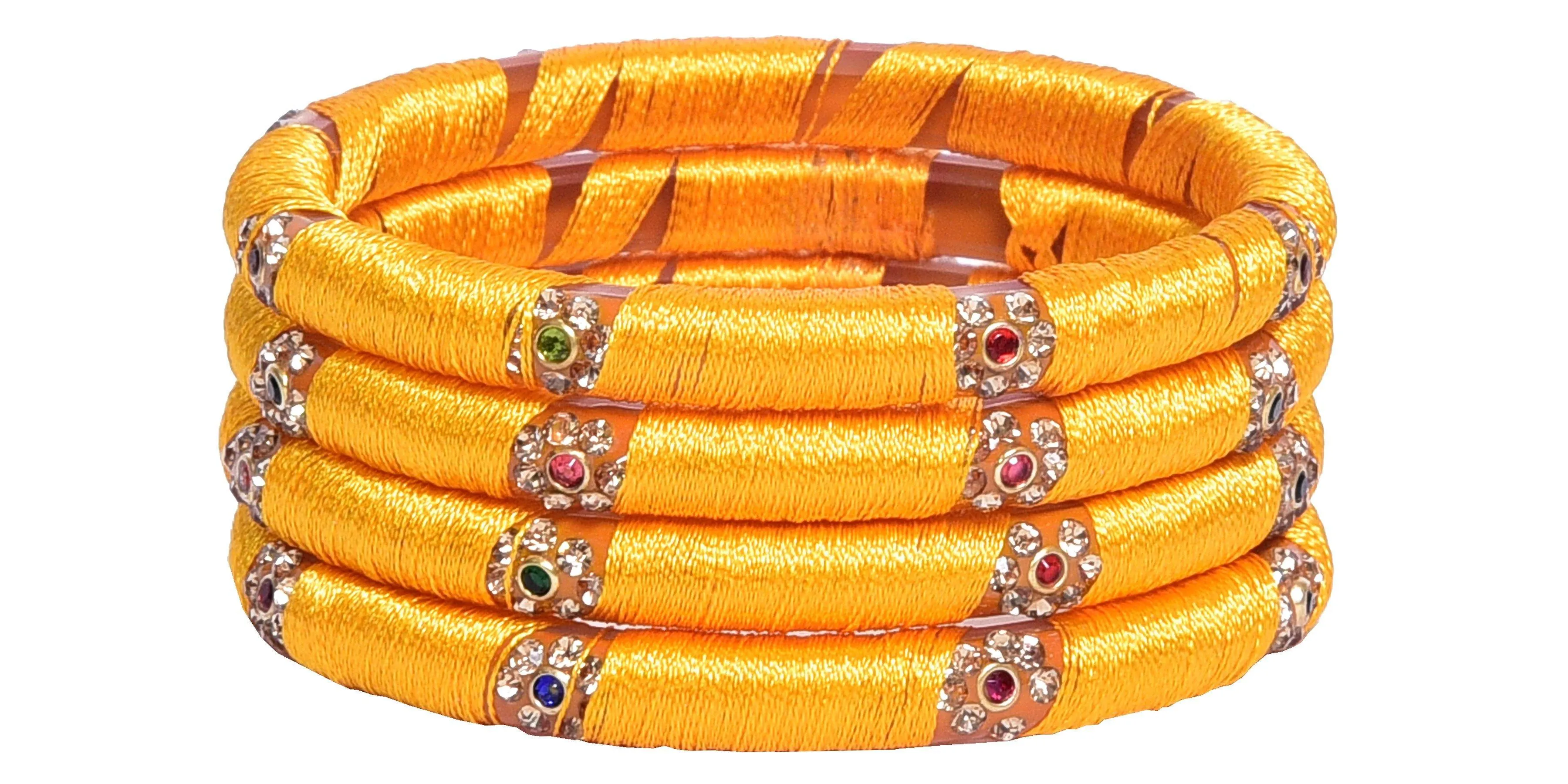 Sukriti Indian Party wear Silk Thread Acrylic Yellow Bangles for Girls, Women - Set of 4
