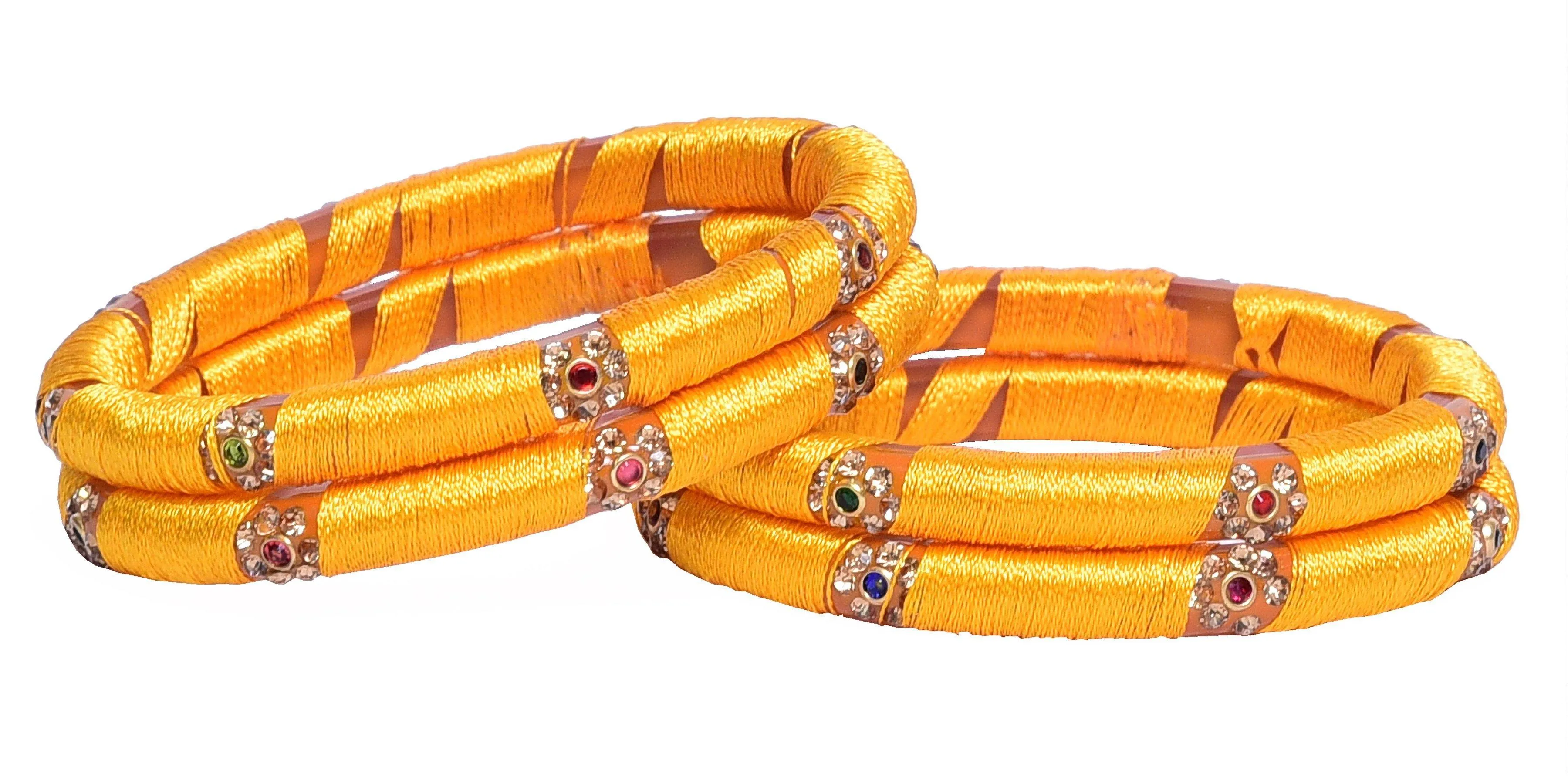 Sukriti Indian Party wear Silk Thread Acrylic Yellow Bangles for Girls, Women - Set of 4