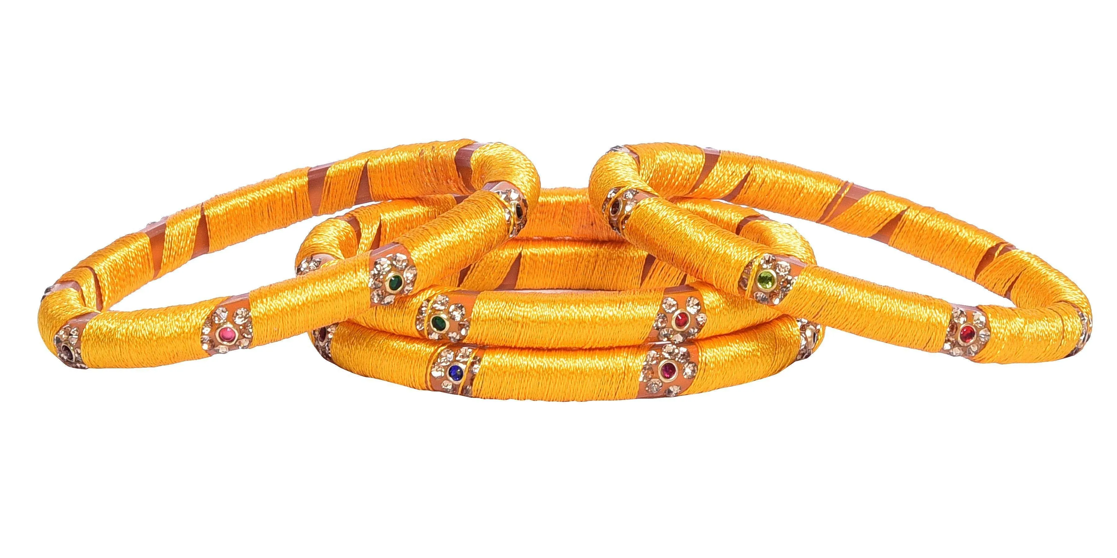 Sukriti Indian Party wear Silk Thread Acrylic Yellow Bangles for Girls, Women - Set of 4