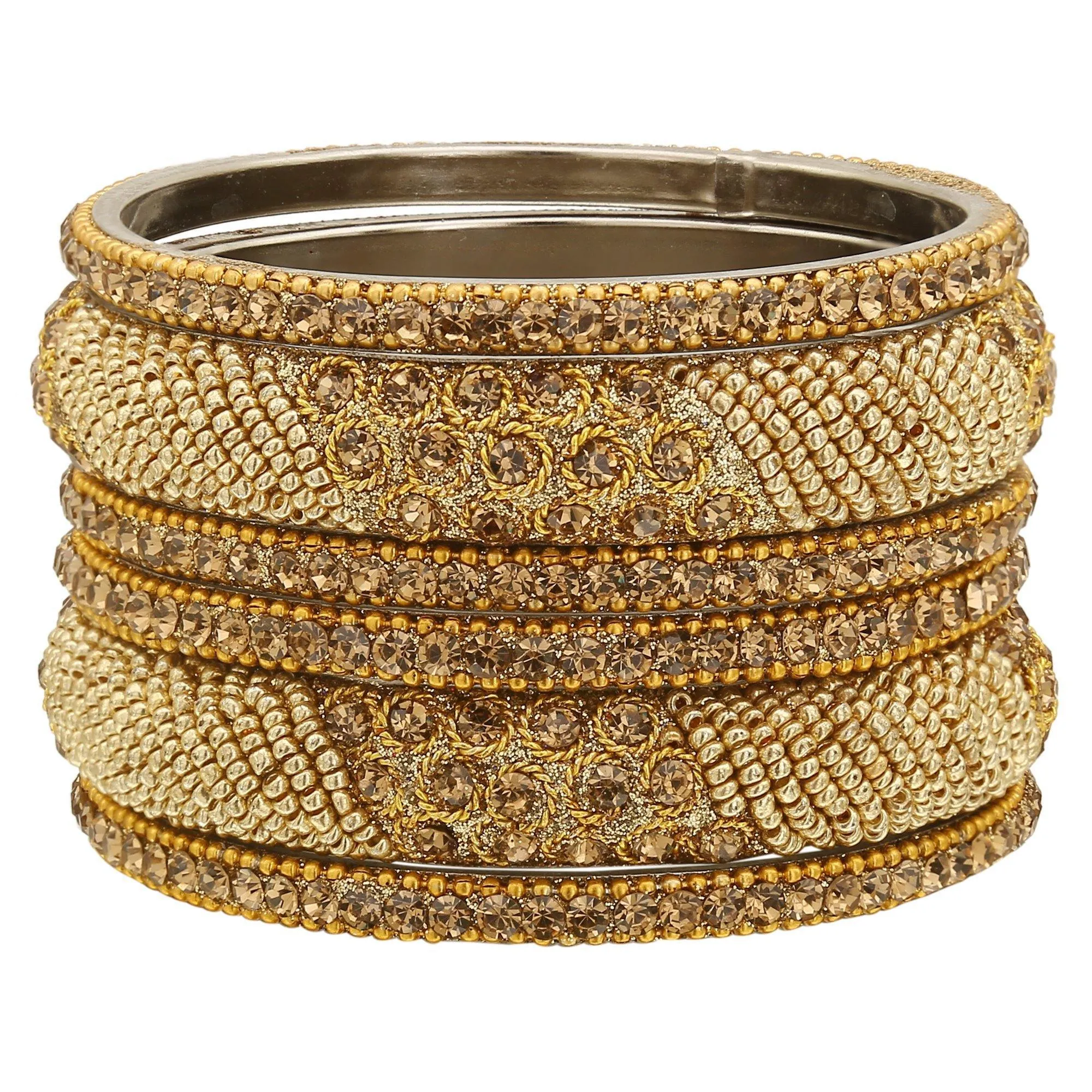 Sukriti Indian Stylish Beads Studded Brass Gold Bangles Bollywood Jewelry for Women - Set of 6