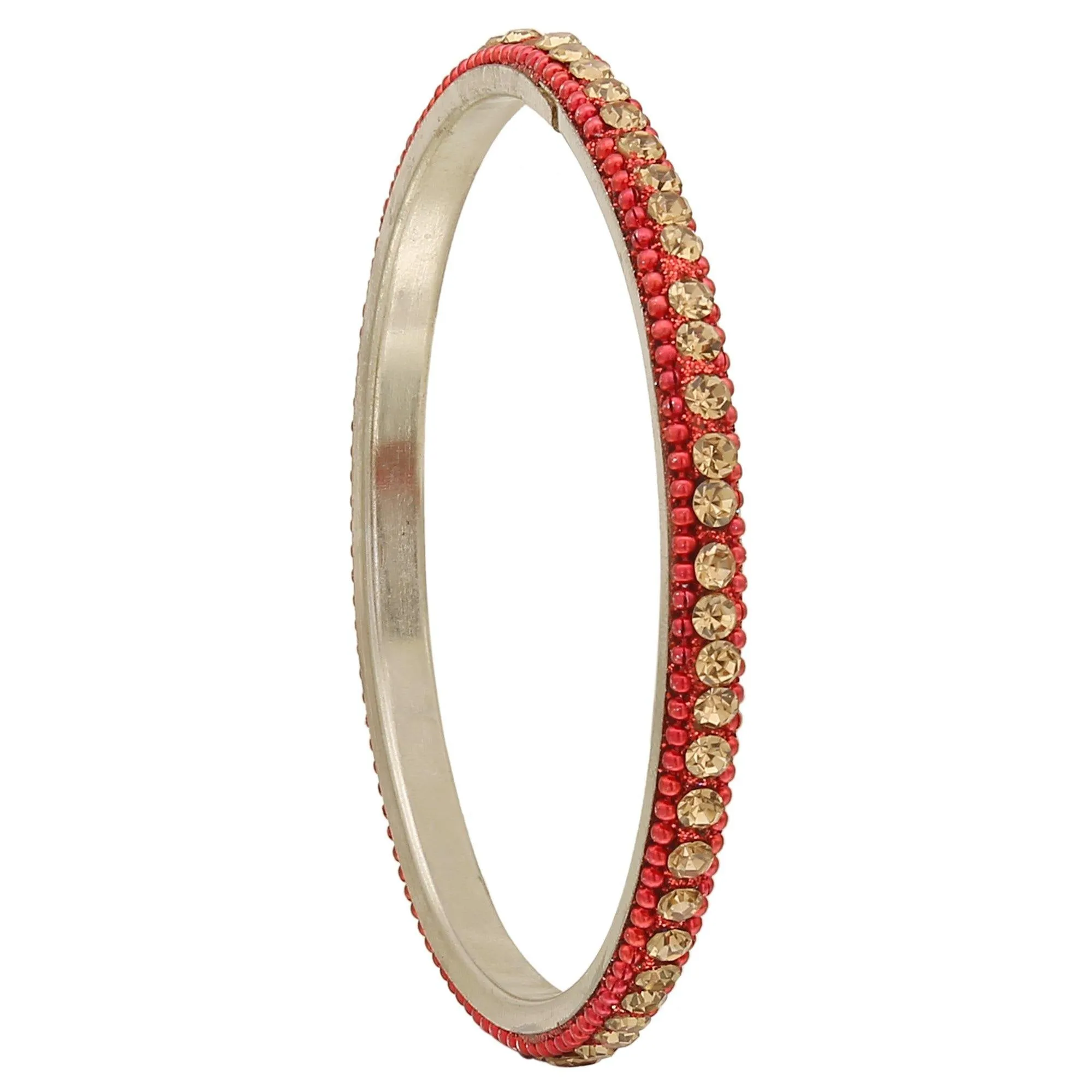 Sukriti Indian Stylish Beads Studded Brass Red Bangles Bollywood Jewelry for Women - Set of 6