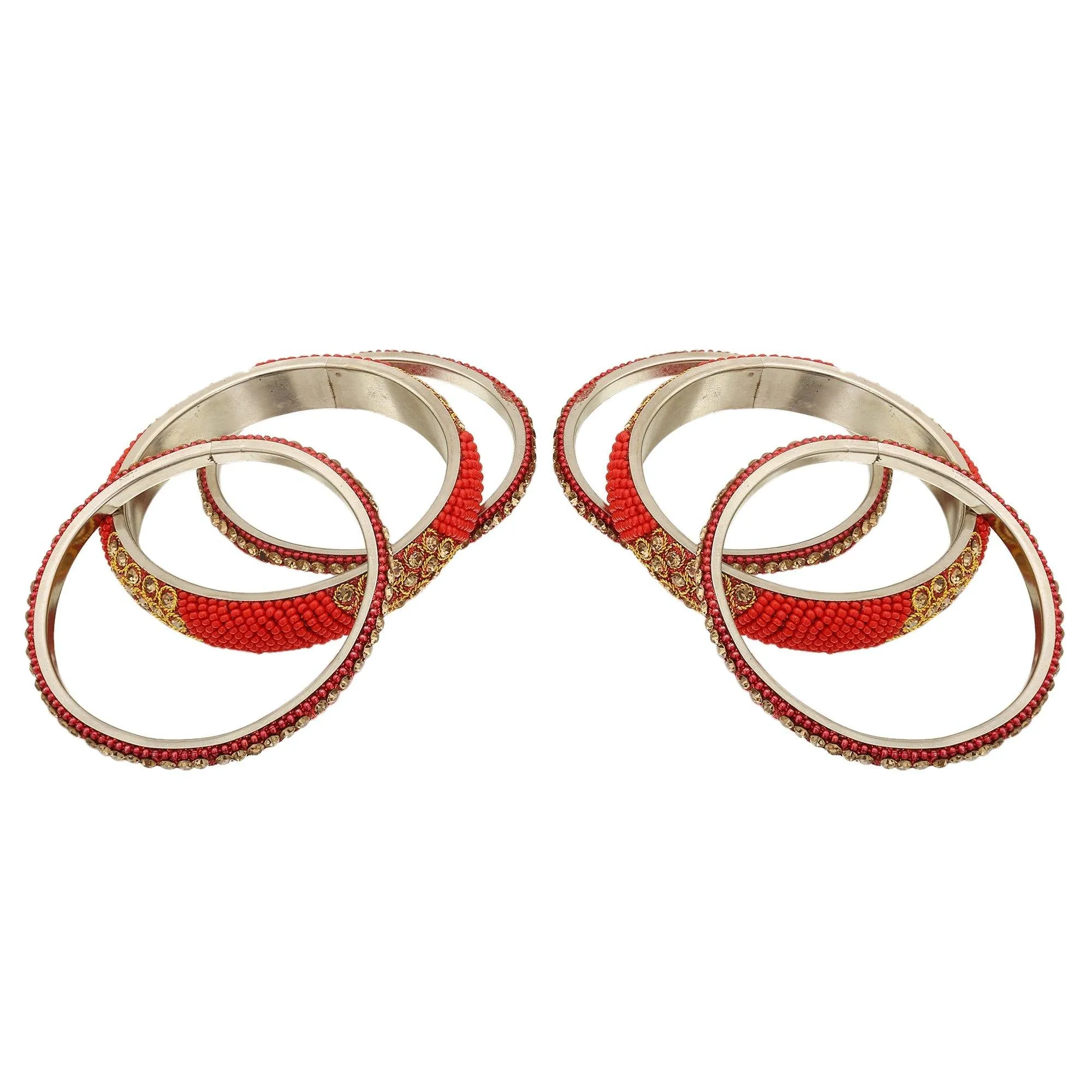 Sukriti Indian Stylish Beads Studded Brass Red Bangles Bollywood Jewelry for Women - Set of 6