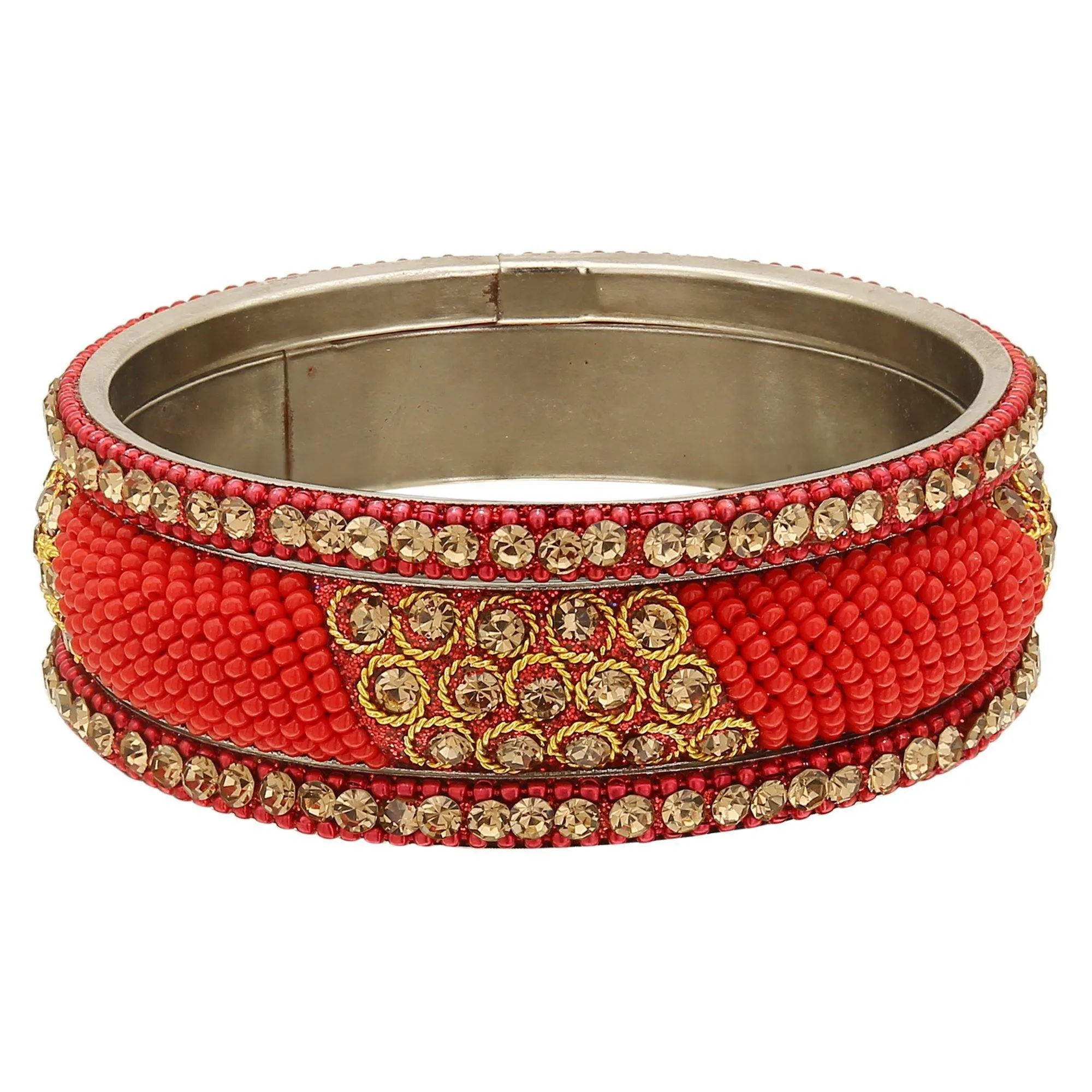 Sukriti Indian Stylish Beads Studded Brass Red Bangles Bollywood Jewelry for Women - Set of 6