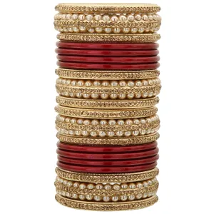 Sukriti Rajasthani Bridal Maroon Golden Lac Chura Bangles for Women - Set of 20